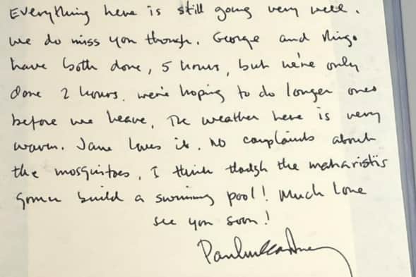 Handwritten letter from Paul McCartney to fellow Beatles bandmate John Lennon and actress Mia Farrow. (Picture: Ryedale Auctioneers)