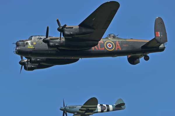 British bomber Avro Lancaster and SuperMarine Spitfire. Image: GUILLAUME SOUVANT/AFP via Getty Images