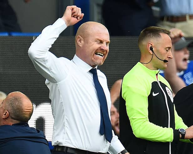 Sean Dyche celebrates after Everton avoid Premier League relegation.  