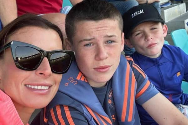 Coleen Rooney at Goodison Park with her two sons, Klay and Kai. (Picture: Instagram/@coleen_rooney)