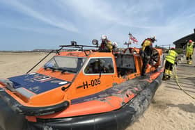 RNLI hovercraft crew rescued a walker from thick mud at West Kirby beach. Image: RNLI/Daniel Whiteley