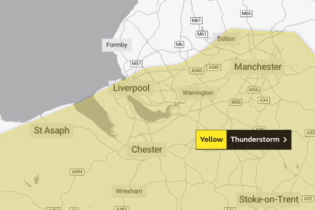 A yellow weather warning for thunderstorms remains in place until Monday night. Image: Met Office