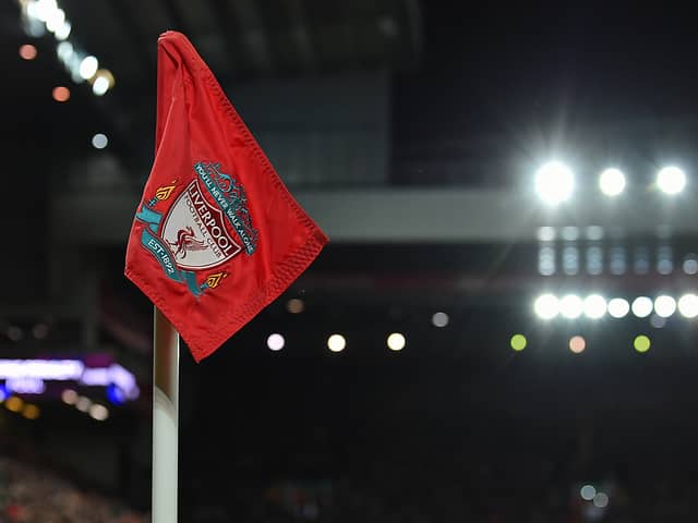 General view of a Liverpool corner flag at Anfield