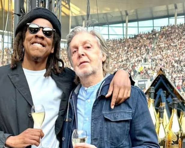 Paul McCartney pictured with Jay-Z at Beyoncé’s London show. (Picture: Instagram/@ itsrikip_)