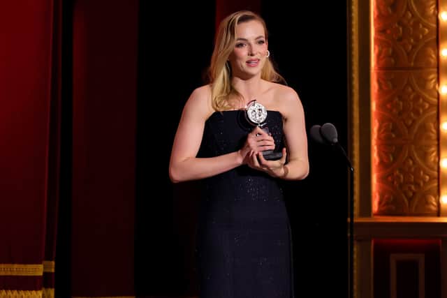 Jodie Comer accepts the award for Best Leading Actress in a Play for Prima Facie during the 76th Annual Tony Awards