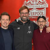 Liverpool manager Jurgen Klopp, centre, with former sporting director Michael Edwards, left, and FSG president Mike Gordon. Picture: John Powell/Liverpool FC via Getty Images