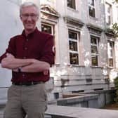 Paul O’Grady outside Birkenhead Central Library. Credit: Wirral Libraries.