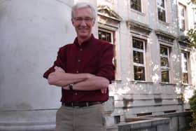 Paul O’Grady outside Birkenhead Central Library. Credit: Wirral Libraries.