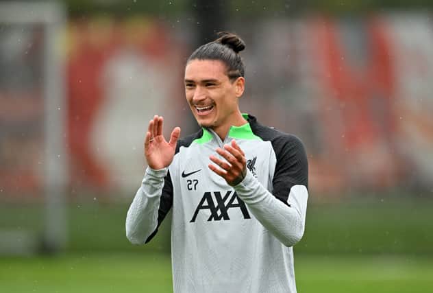 Darwin Nunez of Liverpool during a training session at AXA Training Centre on July 10, 2023 in Kirkby, England. (Photo by Andrew Powell/Liverpool FC via Getty Images)