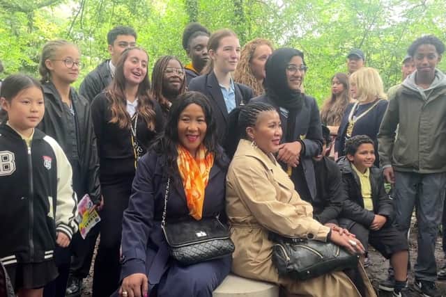 Nelson Mandela’s daughter, Dr Makaziwe Mandela, and granddaughter Mrs Tukwini Mandela, have been in Liverpool to unveil a memorial in honour of the late South African President. Image: LTV