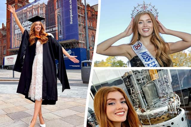 Miss England winner Jessica Gagen poses outside the University of Liverpool. Image: SWNS