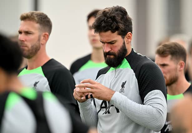 Alisson Becker of Liverpool during a training session on July 21, 2023 in Germany. (Photo by Andrew Powell/Liverpool FC via Getty Images)