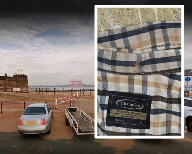 Merseyside Police have released an image of the man’s shirt after he was found dead in the River Mersey. Image: Google Street View/Merseyside Police