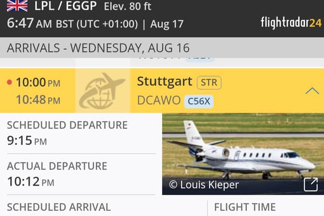 A flight landing at Liverpool John Lennon Airport from Stuttgart on Wednesday 16 August. Picture: Flightradar 24