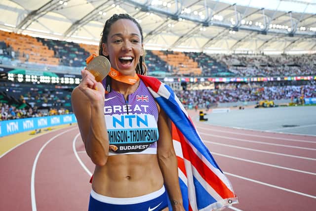 Katarina Johnson-Thompson with her World Athletics Championship gold medal. Images: David Ramos/Getty Images
