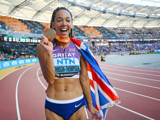 Katarina Johnson-Thompson with her World Athletics Championship gold medal. Image: David Ramos/Getty Images