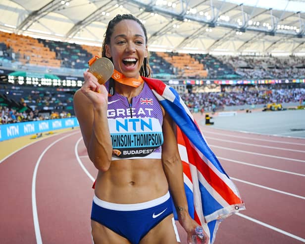 Katarina Johnson-Thompson with her World Athletics Championship gold medal. Image: David Ramos/Getty Images