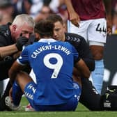 Dominic Calvert-Lewin received treatment in Everton’s loss to Aston Villa. Picture:  ADRIAN DENNIS/AFP via Getty Images