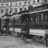 Liverpool’s first electric tram in Derby Square, circa 1900. Photo: Getty 