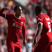 irgil van Dijk and Ibrahima Konate of Liverpool react during the Premier League match between Liverpool FC and AFC Bournemouth at Anfield on August 19, 2023 in Liverpool, England. (Photo by George Wood/Getty Images)