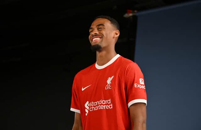 Ryan Gravenberch new signing of Liverpool at AXA Training Centre on September 01, 2023 in Kirkby, England. (Photo by Andrew Powell/Liverpool FC via Getty Images)