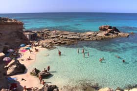 Main view of “Es calo d’es mort” beach, one of the most beautiful spots in Formentera, Balearic Islands, Spain. Image: nachosuko - stock.adobe.com