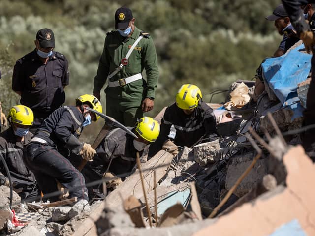 Moroccan rescuers supported by newly-arrived foreign teams face an intensifying race against time to dig out any survivors from the rubble of mountain villages, on the third day after the country’s strongest-ever earthquake. Image: FADEL SENNA/AFP via Getty Images)