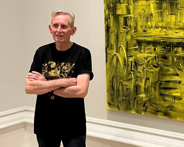 Graham Crowley with his John Moores Painting Prize-winning work ‘Light Industry’. Image: John Moores Painting Prize / @JMPaintingPrize / X