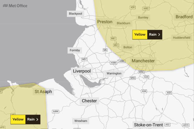 A yellow weather warning for rain is in place for some parts of the north west. Photo: Met Office