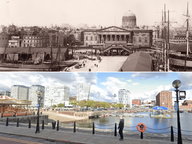Customs House, Liverpool, past and present. Image: Hulton Archive/Getty Images & Google Street View