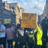 A placard held outside Liverpool Town Hall (Source: David Humphreys)