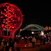 Sydney based art studio Amigo & Amigo are back for River of Light with European premiere, Night Whisper – a piece inspired by the dynamic movement of moths around light. Featuring a giant luminescent light bulb with multiple moths suspended in the light. Photo via Liverpool Council.