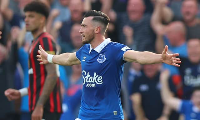 Jack Harrison celebrates scoring in Everton’s victory over Bournemouth. Picture: Nathan Stirk/Getty Images