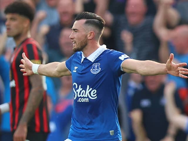 Jack Harrison celebrates scoring in Everton’s victory over Bournemouth. Picture: Nathan Stirk/Getty Images