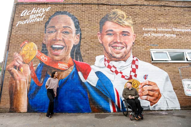 The Katarina Johnson-Thompson mural on St Mark's Catholic Primary School in Halewood where it all started for the athlete