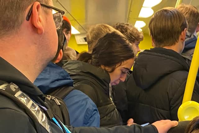 Passengers packed in on the train between Waterloo and Moorfields