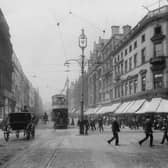 An electric tram on Lord Street, central Liverpool, circa 1900.