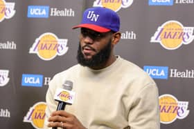 LeBron James speaks at a press conference. Picture:  Ethan Miller/Getty Images