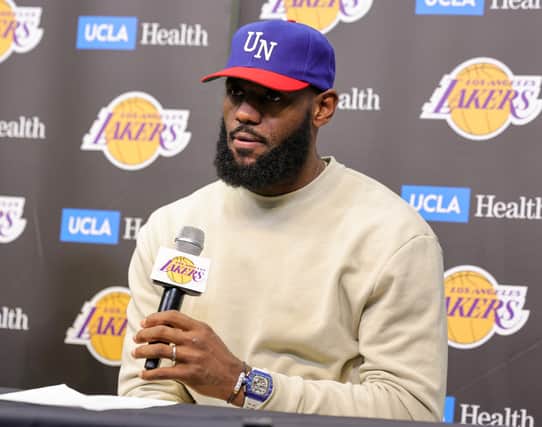 LeBron James speaks at a press conference. Picture:  Ethan Miller/Getty Images