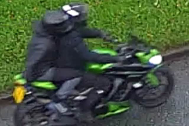 Detectives are keen to speak to anyone who believes they saw this distinctive green motorbike. Image: Merseyside Police