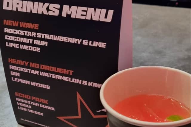 The Rockstar drinks menu at Stormzy’s Camp and Furnace gig.