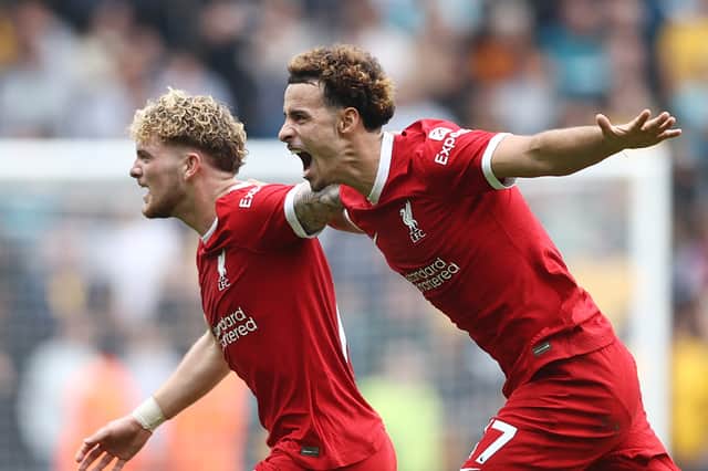 Liverpool pair Curtis Jones, right, and Harvey Elliott. Picture: Naomi Baker/Getty Images
