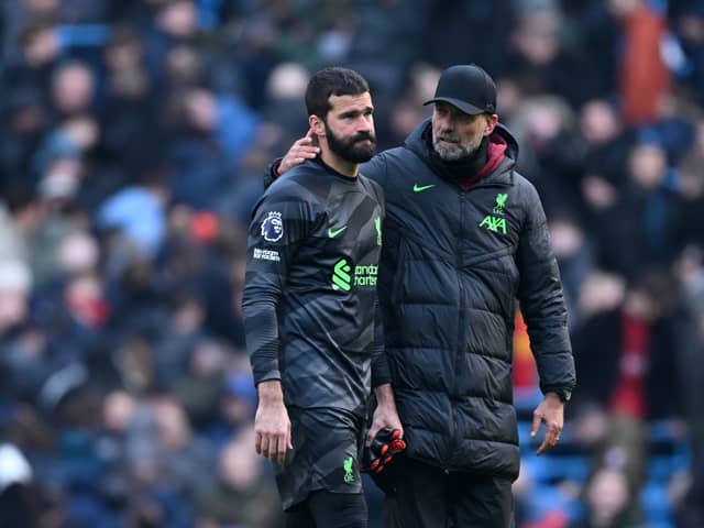 Alisson Becker suffered an injury during Liverpool's draw against Man City earlier this season. Picture: Michael Regan/Getty Images