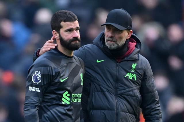 Alisson Becker suffered an injury during Liverpool's draw against Man City. Picture: Michael Regan/Getty Images