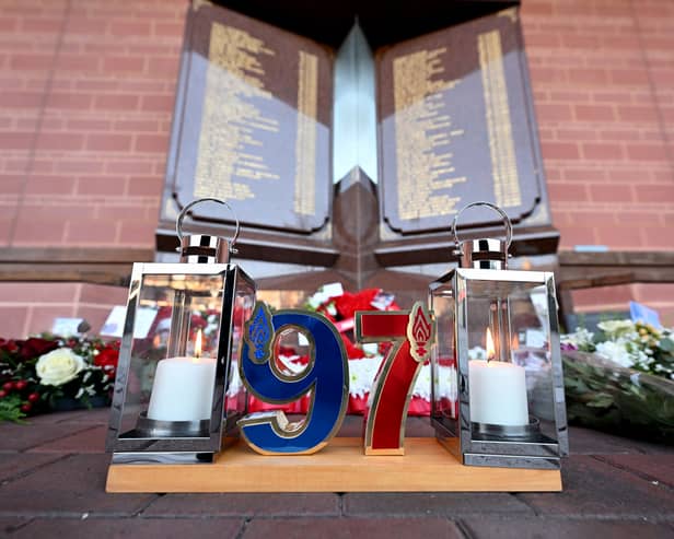 The Hillsborough memorial at Anfield. Image: Liverpool FC via Getty Images)