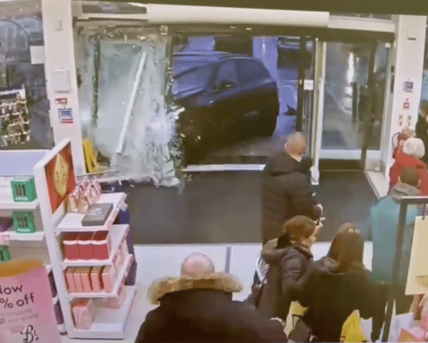 Footage uploaded to Facebook by Life In Liverpool shows the moment the car crashed into Boots. 