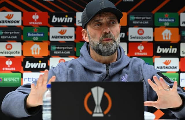  Jurgen Klopp manager of Liverpool during the press conference at R.A.C  Anderlecht Lotto Park on December 13, 2023 in Brussels, Belgium. (Photo by John Powell/Liverpool FC via Getty Images)