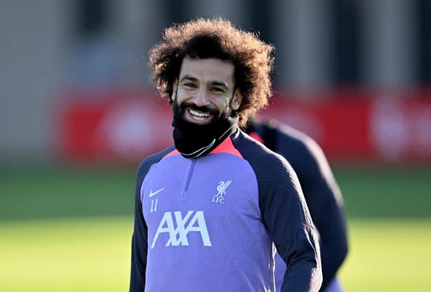 Mohamed Salah of Liverpool during a training session at Axa Training Centre on December 13, 2023 in Liverpool, England. (Photo by Andrew Powell/Liverpool FC via Getty Images)