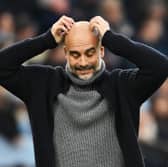  Pep Guardiola, Manager of Manchester City, reacts during the Premier League match between Manchester City and Crystal Palace at Etihad Stadium on December 16, 2023 in Manchester, England. (Photo by Michael Regan/Getty Images)