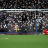 Amadou Onana missed a penalty in Everton's shootout loss against Fulham. (Photo by PAUL ELLIS/AFP via Getty Images)